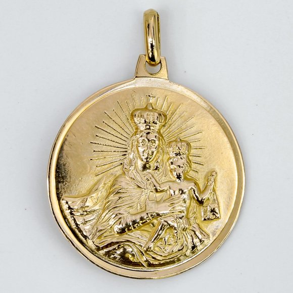 18k Yellow Gold Religious Jesus Christ Mother Mary Medallion Pendant Charm - Picture 3 of 3
